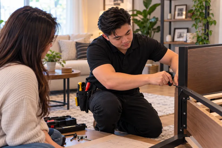 Franz assembling furniture in a customer’s home